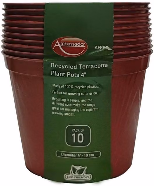Ambassador Brown Terracotta Style Plastic Plant Pots, Pack of 10