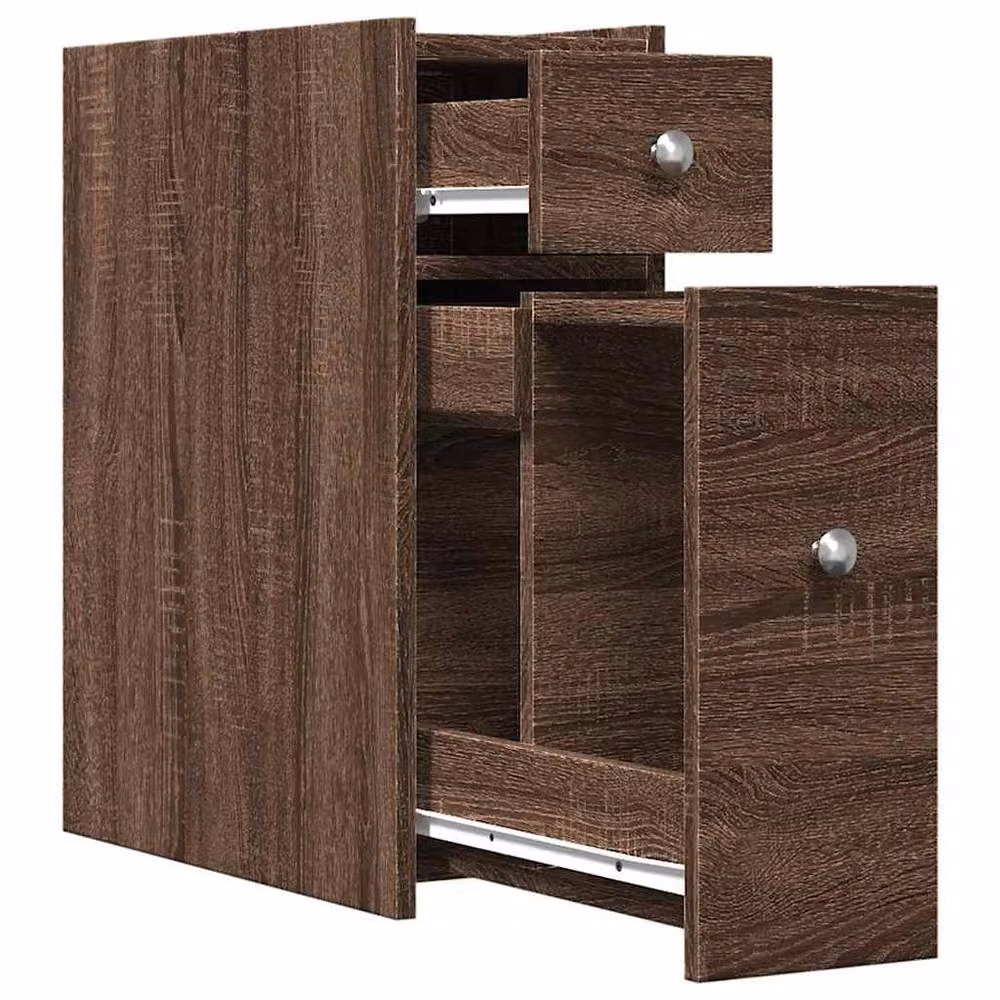 Berkfield Home Narrow Bathroom Cupboard with Wheels in Brown Oak Engineered Wood, W/D/H: 21.5 x 50.0 x 60.0 cm – 4
