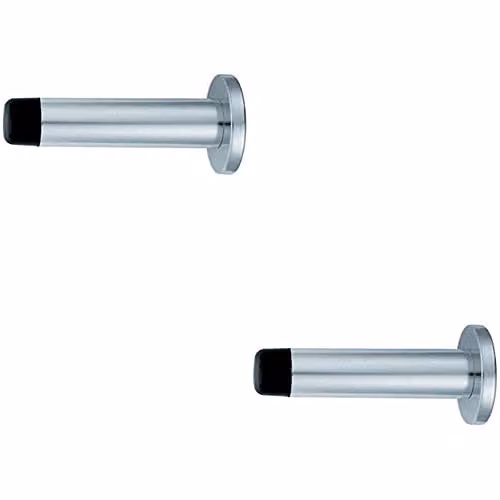 Loops 2 Pack Wall Mounted Cylinder Doorstop on Round Rose in Polished Aluminium, Silver, 72 x 16 mm