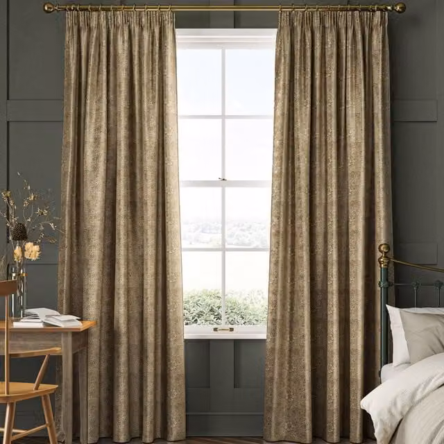 William Morris At Home Marigold Floral Velvet Made to Measure Opaque Curtain in Yellow and Beige