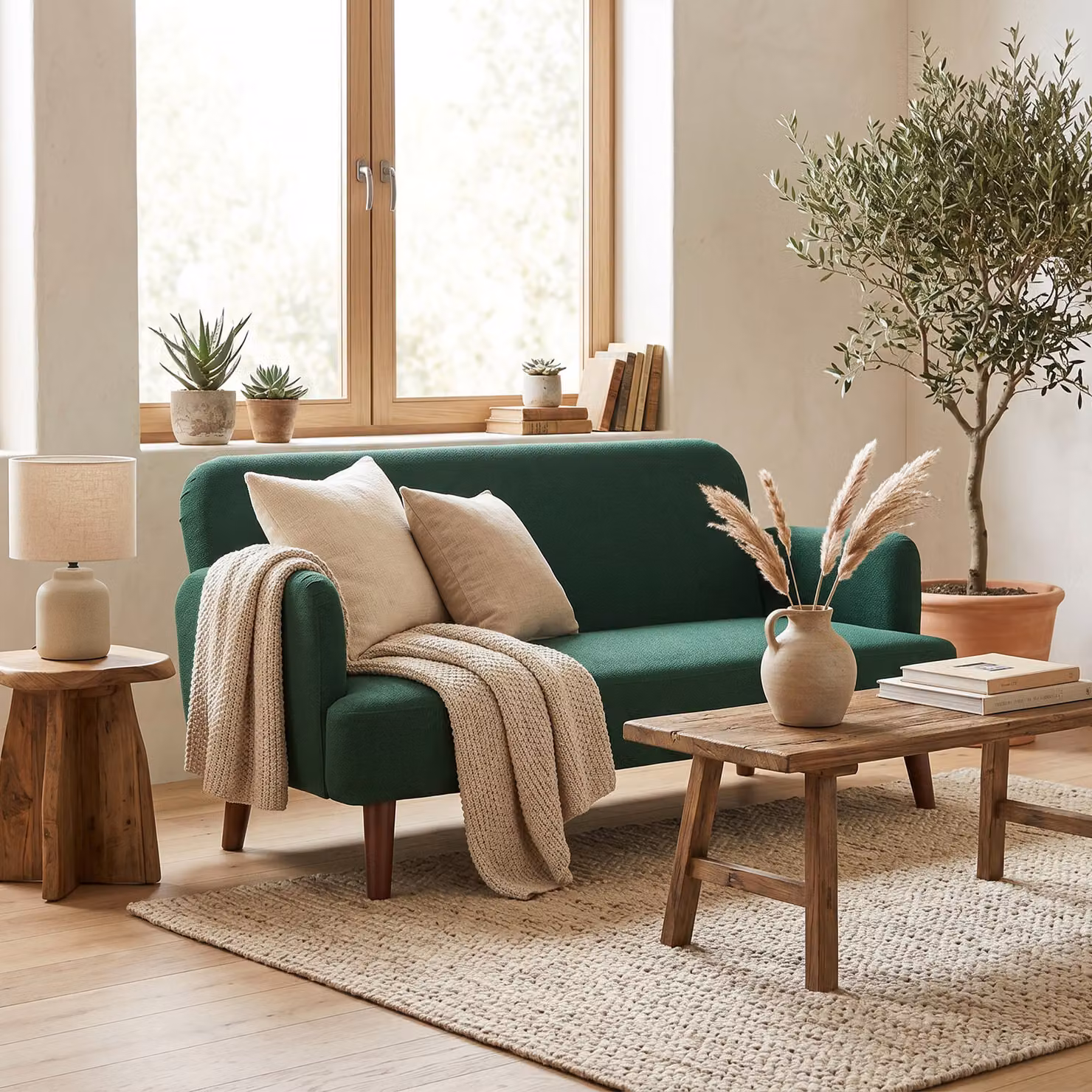 HOMCOM 2 Seater Velvet Feel Fabric Sofa in Dark Green with 21cm Thick Padding and Rubberwood Legs – 2