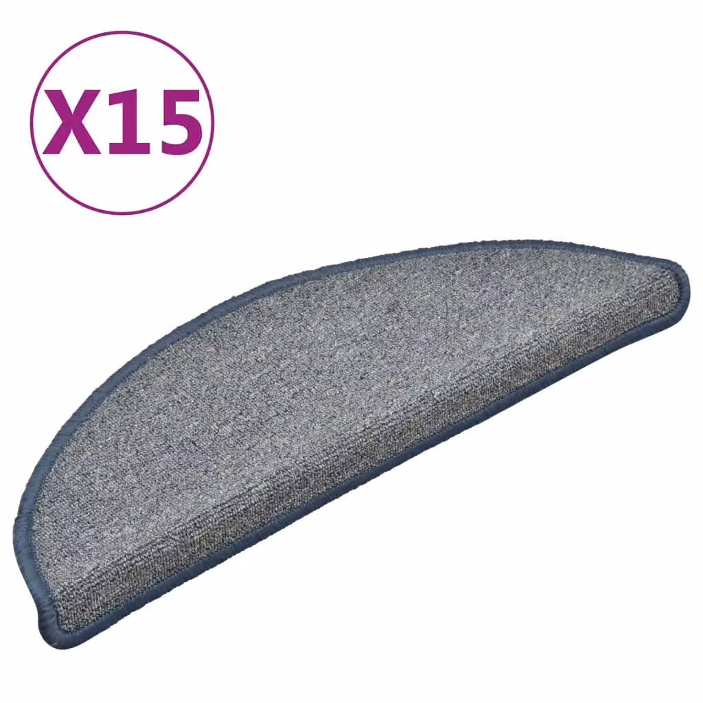 Berkfield Home Self-Adhesive Carpet Stair Treads, 15 Pieces, Light Grey and Blue, W: 56 cm, D: 17 cm, H: 3 cm – 2
