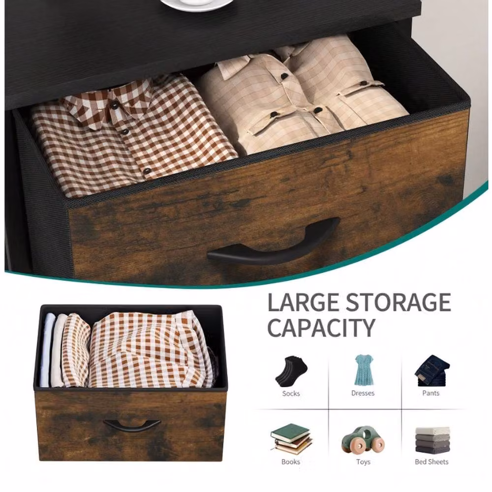 VOGREX Brown Steel Frame 5 Fabric Drawer Storage Chest with Wood Top – 3
