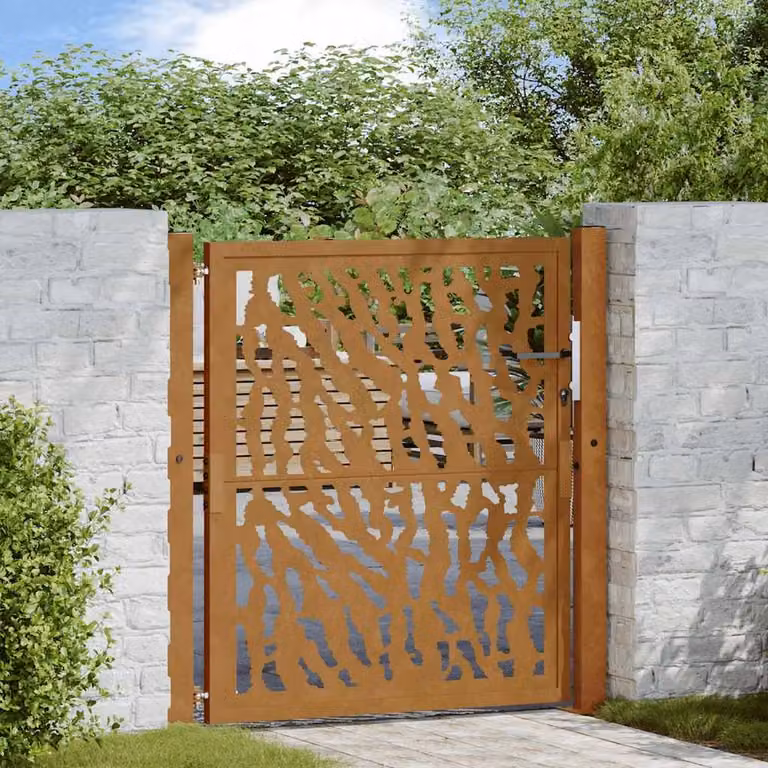 Berkfield Home Beautiful Garden Gate in Brown Weathering Steel with Trace Design, W/H: 105 x 105 cm
