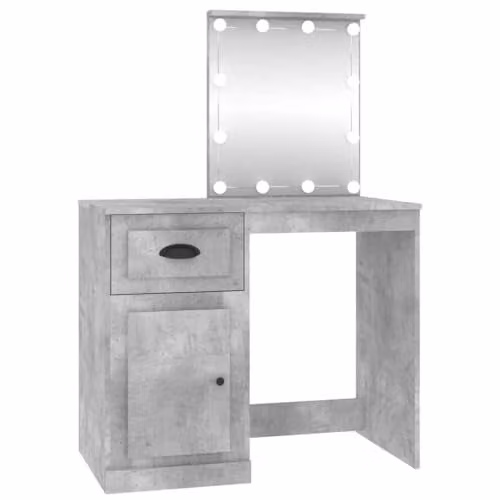 vidaXL Modern Dressing Table with LED in Concrete Grey, W/D/H: 90 x 50 x 132.5 cm