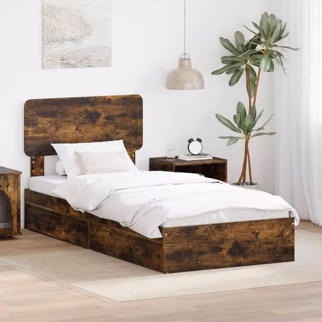 Berkfield Home Modern Storage Bed with Drawers in Smoked Oak Brown, W/D/H: 100 x 200 cm – 1