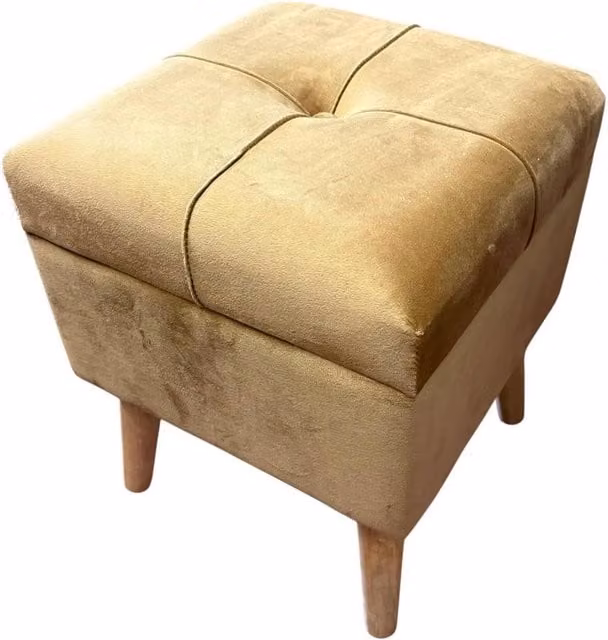 Havendro Mustard Yellow Velvet Square Ottoman with Gold Lift-Up Storage Footstool – 1