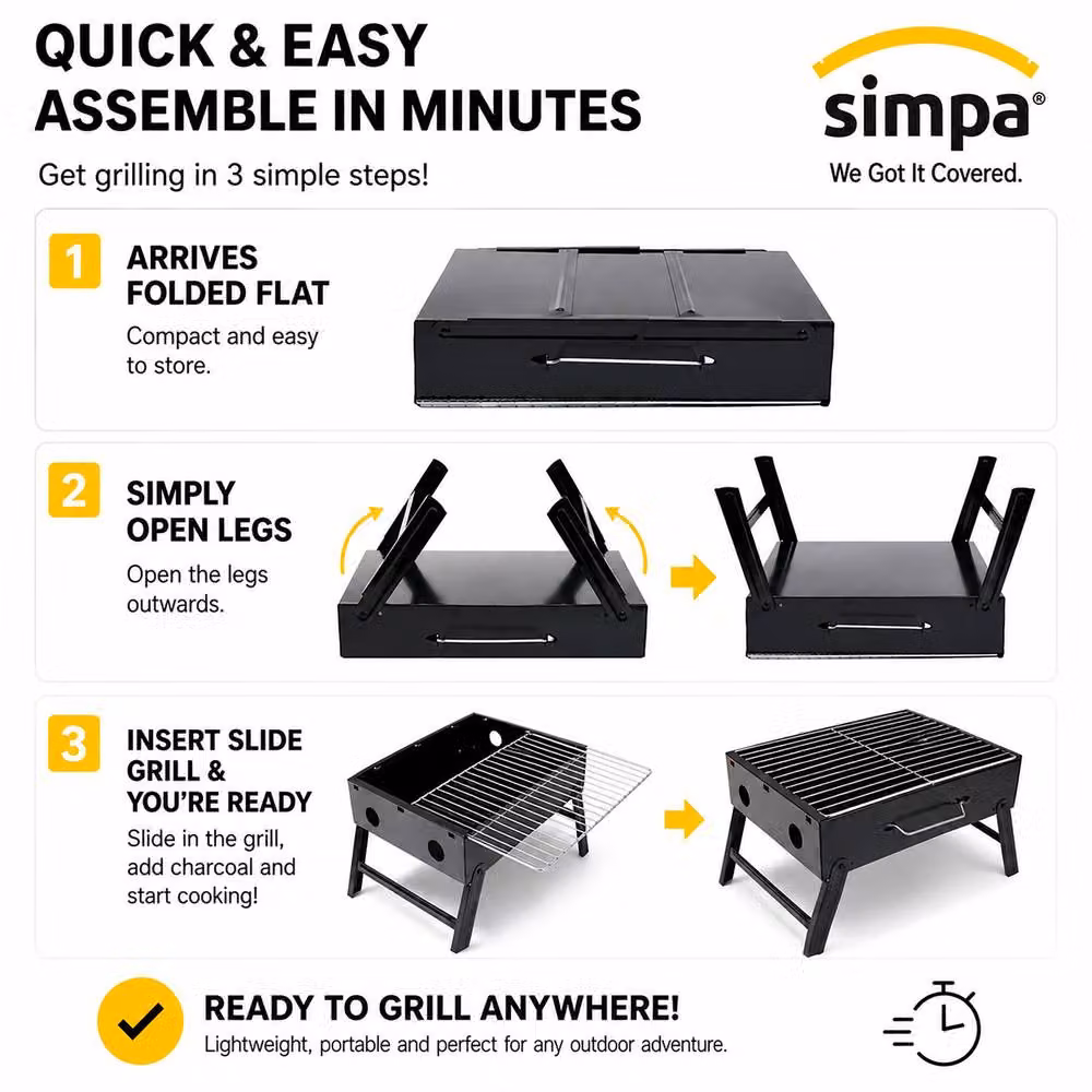 Simpa Portable Compact Charcoal Tabletop BBQ Grill, Black, W/D/H: 35 x 27 x 23 cm – 3