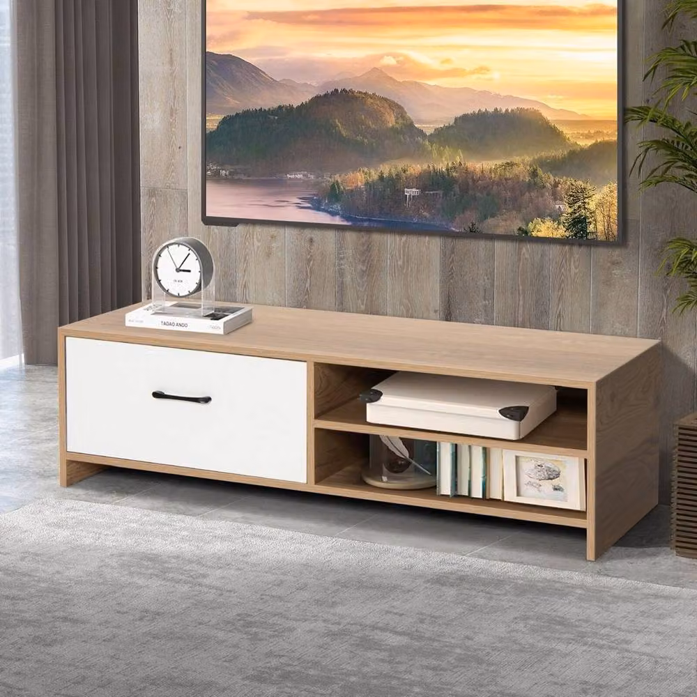 Kelvenix Modern Wooden TV Stand in Brown with 2 Open Shelves for up to 55 Inch TVs, W: 120 cm x D: 35 cm x H: 40 cm – 3