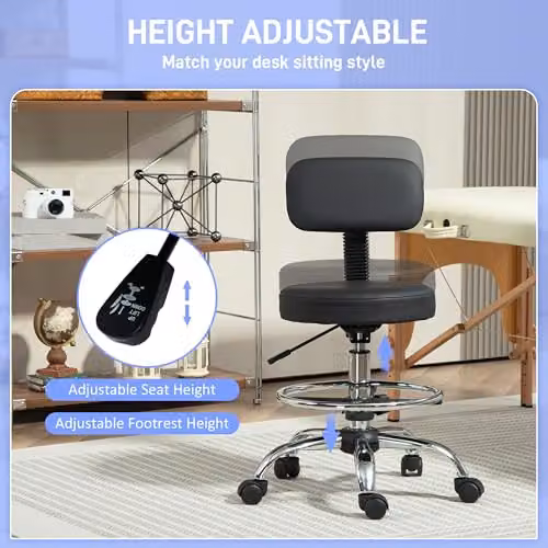 HOMCOM Modern Faux Leather Adjustable Stool in Black – 3