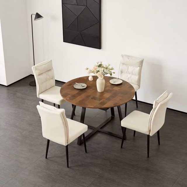 Furniture One Modern Brown Wood Extendable Round Dining Table Set