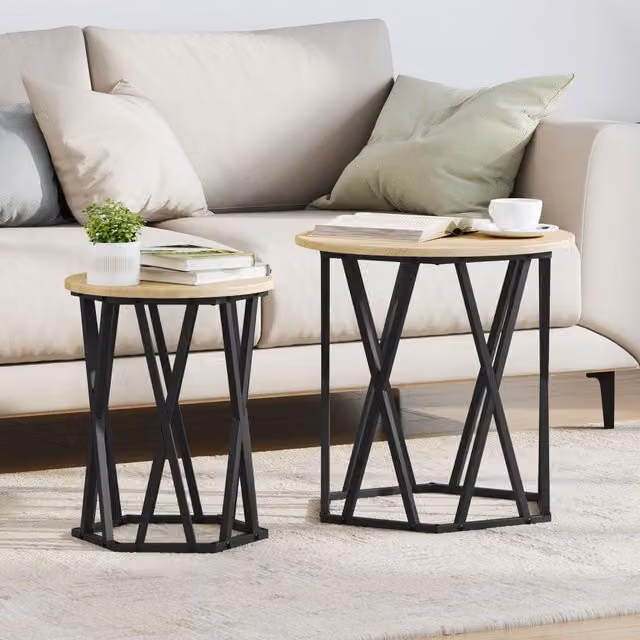 Berkfield Home Set of 2 Hexagonal Nested Side Tables in Sonoma Oak Brown – 1