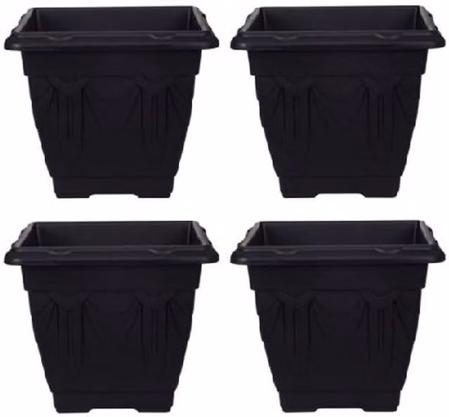 Whitefurze Black Venetian Square Plastic Planter Pot, Width: 30 cm