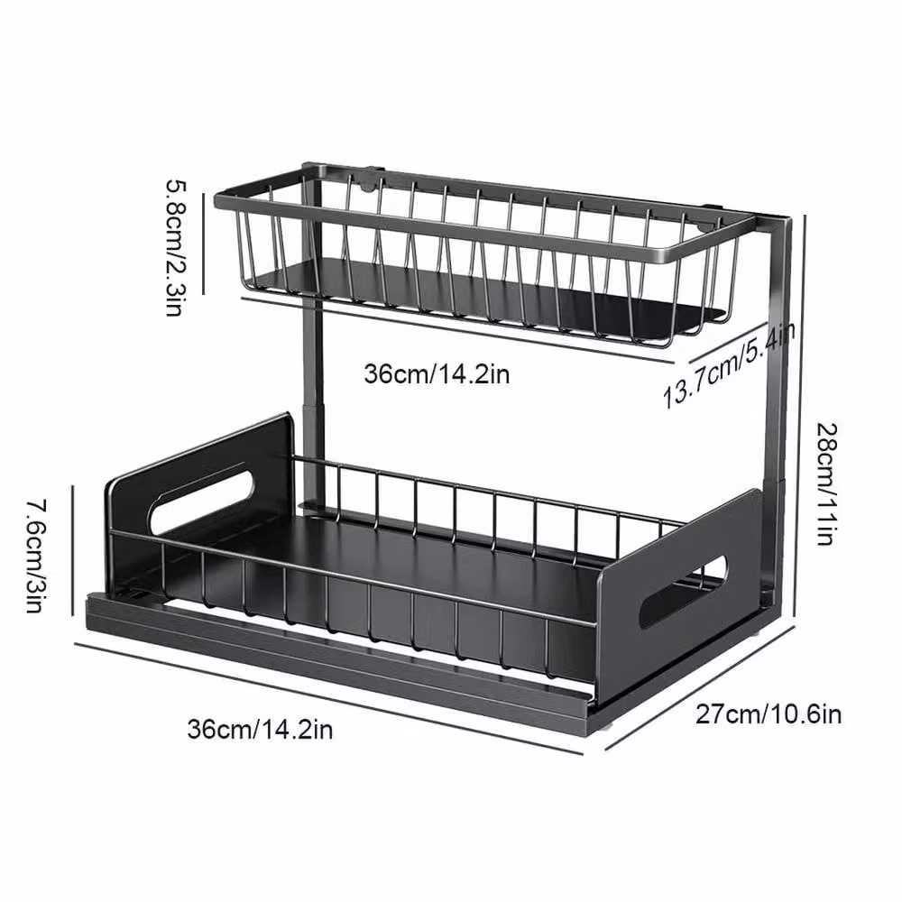 PAWNORA 2 Tier Metal Pull Out Basket Drawer Storage Rack, Black – 2
