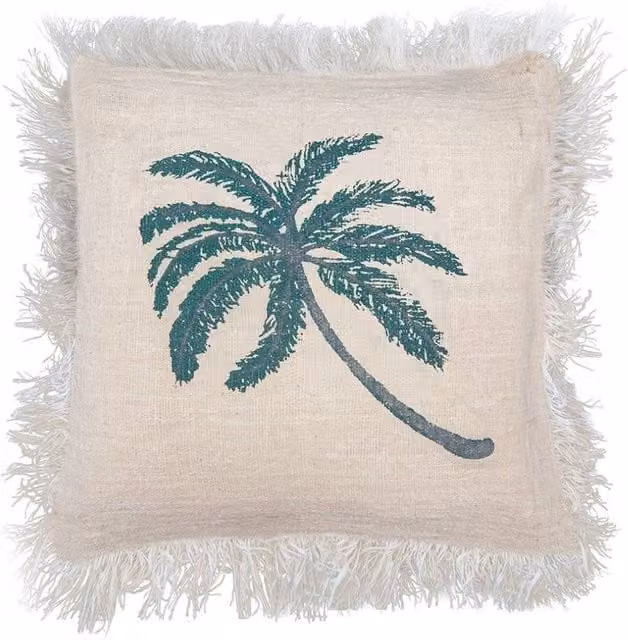 KDMD Linen Palm Tree Cushion Cover with Fringe in Beige, W/D/H: 45 x 45 x 1 cm – 1