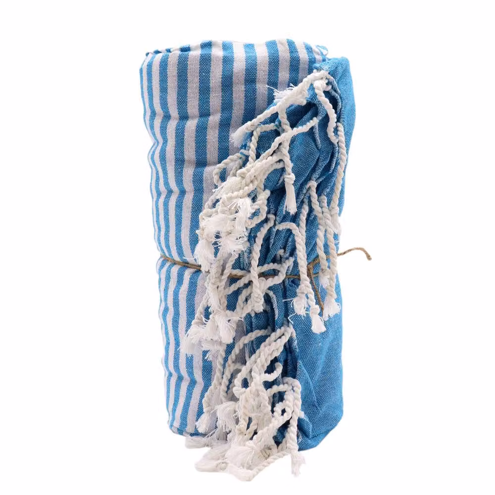 Four Candle Sky Blue Cotton Pareo Beach Towel with Velcro Pocket W/D/H: 180 x 100 cm – 2