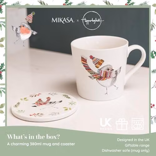 Mikasa TipperleyHill Floral Bone China Mug and Saucer Set in White, 380ml – 2