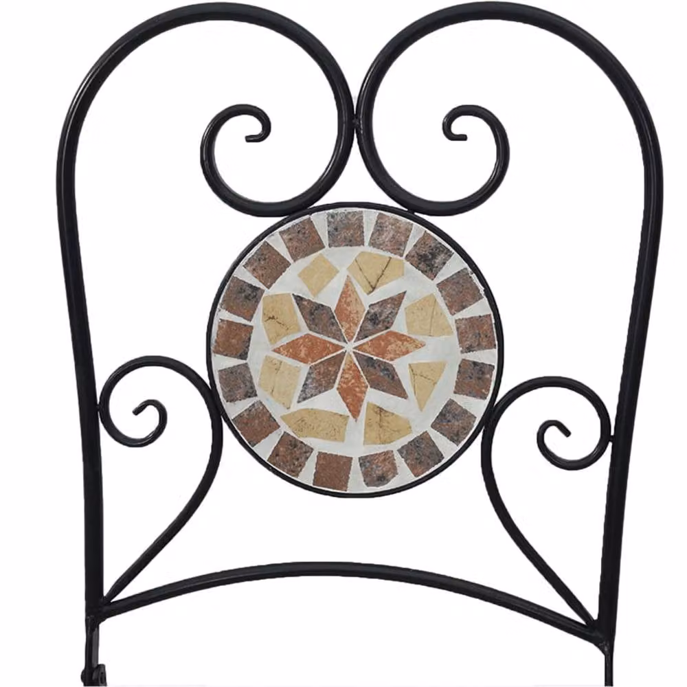 Berkfield Home Set of 2 Foldable Bistro Chairs in Terracotta and White Ceramic and Metal with Geometric Design – 3