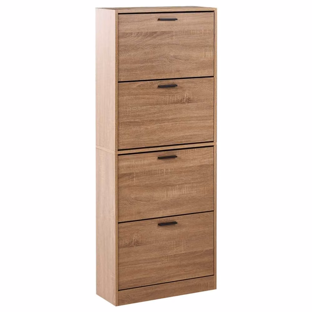 Wyld and Coco Scandinavian Style Shoe Storage Cabinet in Brown with Tilting Compartments, W/D/H: 150 x 60 x 24 cm – 2