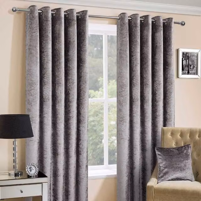 Homescapes Silver Thermal Insulating Velvet Eyelet Curtain Pair, Width: 167 cm