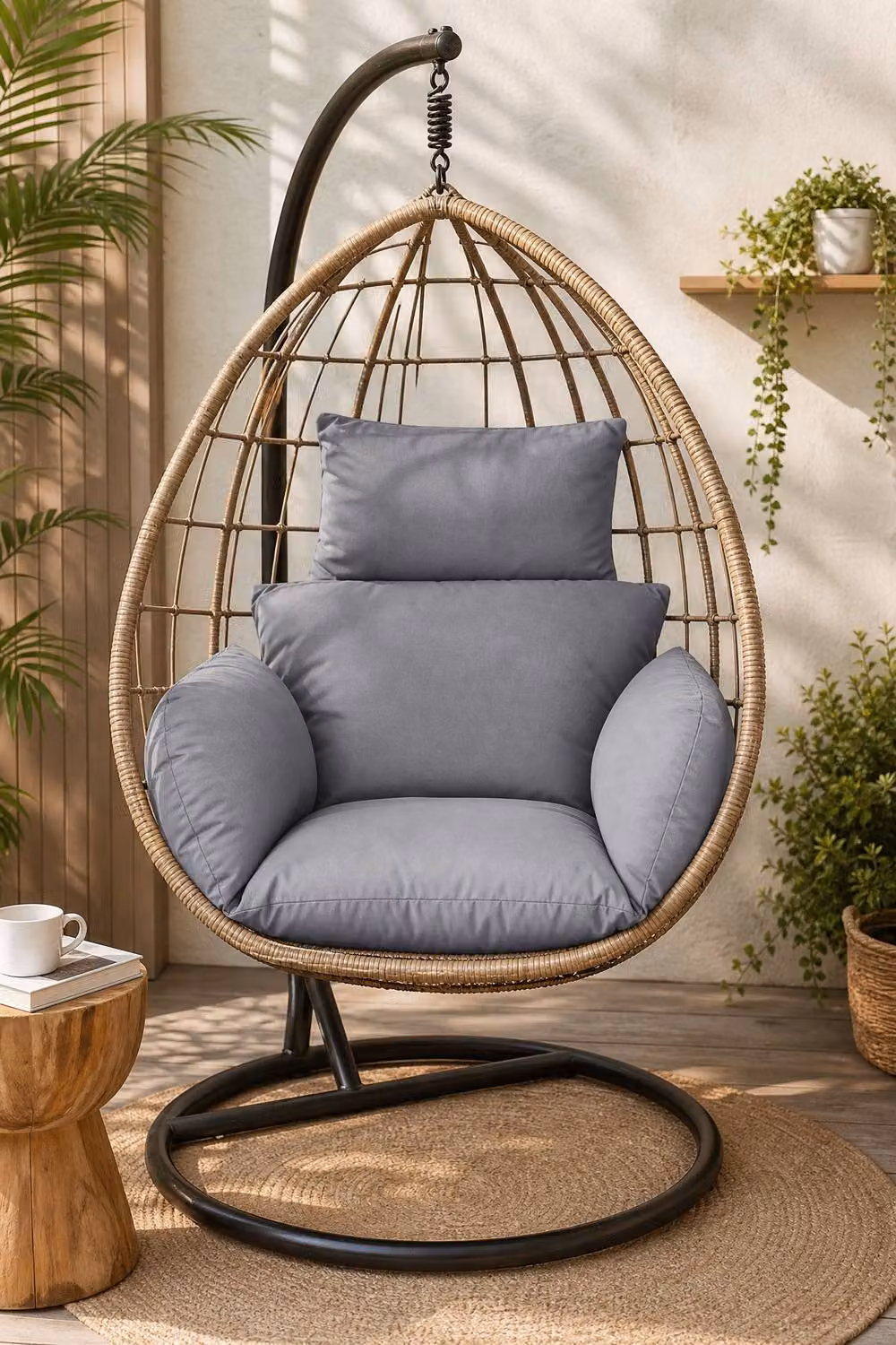 Garden Sanctuary Oval Egg Hanging Chair Cushion Replacement, Grey, Cotton Filled – 2