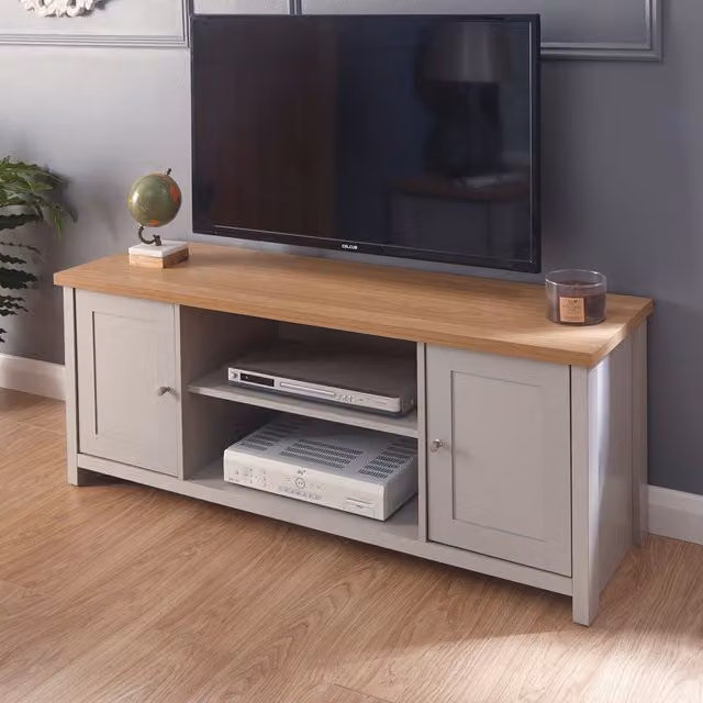 GFW Lancaster Large TV Unit in Grey and Oak with Integrated Cable Management, W/D/H: 130.0 x 39.5 x 49.5 cm – 4