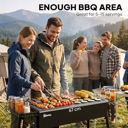 Outsunny Portable Charcoal Barbecue Grill with Seasoning Baskets and Hooks, Black – 4