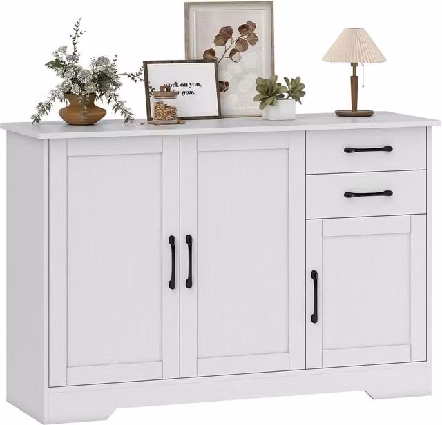 SPETLEK Modern White Sideboard with Soft-Close Doors and Metal Accents