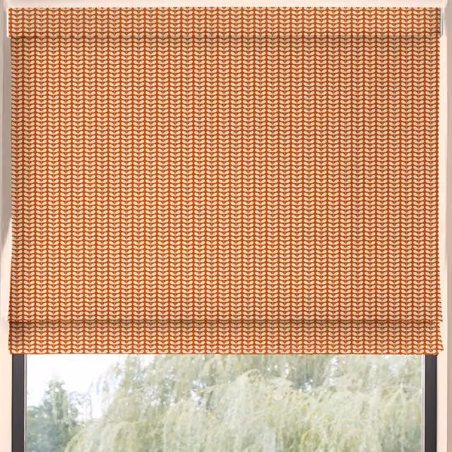 Orla Kiely Tiny Stem Made to Measure Blackout Roman Blind in Red and Orange Floral Design