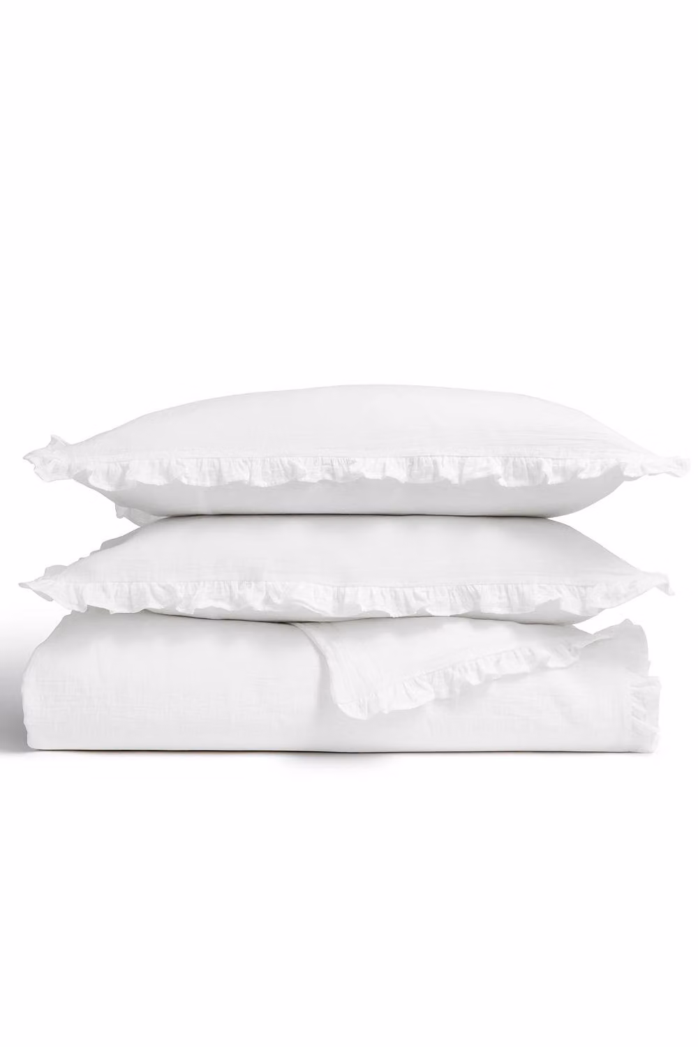 CHRISTY White Cotton and Half-Linen Double Layered Relaxed Ruffle Design Duvet Cover Set, W: 180 cm, H: 200 cm – 2