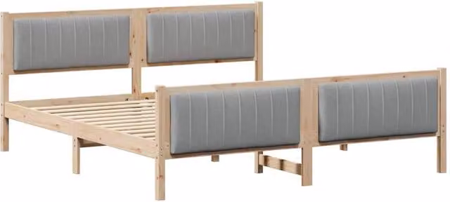 Berkfield Home Modern Upholstered Bed Frame in Brown and Light Grey, Solid Pine Wood, W/D/H: 180 x 200 cm – 1