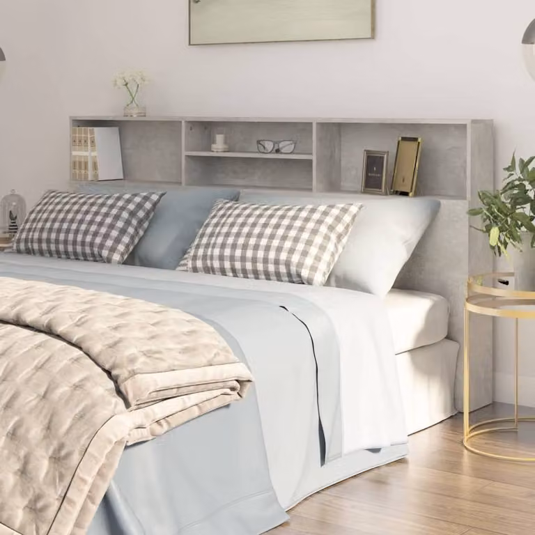 Berkfield Home Modern Headboard Cabinet in Concrete Grey, W/D/H: 200 x 19 x 103.5 cm