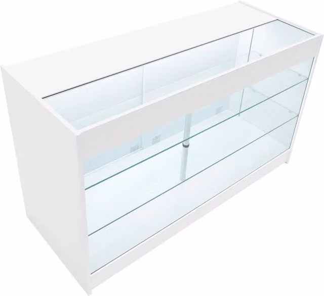 Monstershop K1500 LED Retail Shop Counter with Glass Doors and Integrated Lighting, White