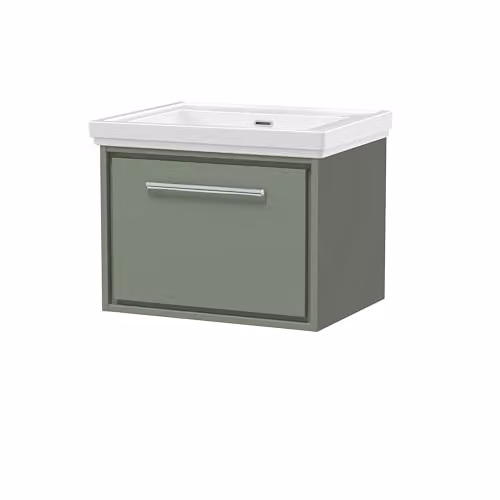 Balterley Wall Mounted Modern Single Drawer Bathroom Vanity Unit in Matt Green W/D/H: 60.0 x 39.0 x 49.7 cm – 3