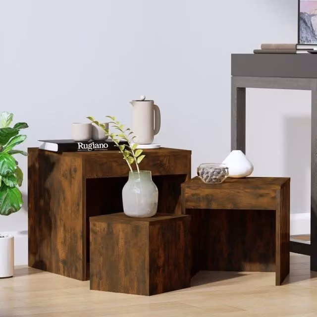 Berkfield Home Nesting Tables, 3 Piece Set in Smoked Oak Brown Engineered Wood