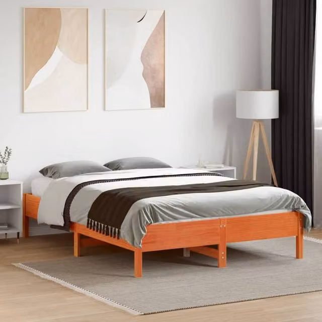 Berkfield Home Beautiful Solid Wood Bed Frame in Waxed Brown, W/D/H: 140 x 36.5 x 190 cm – 1