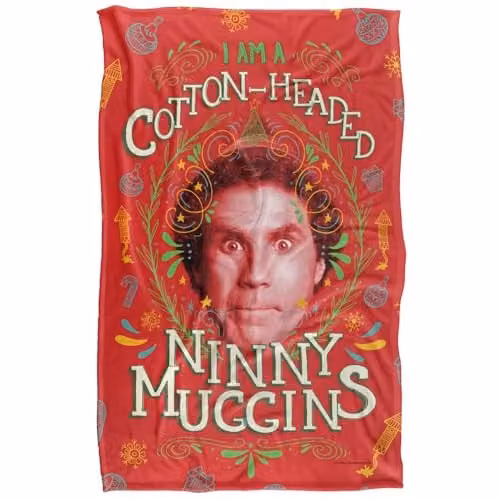 Warner Bros. Elf Ninny Muggins Super Soft Cotton Fleece Throw Blanket, Red Multicolour, W/D/H: 91 x 147 cm – 1
