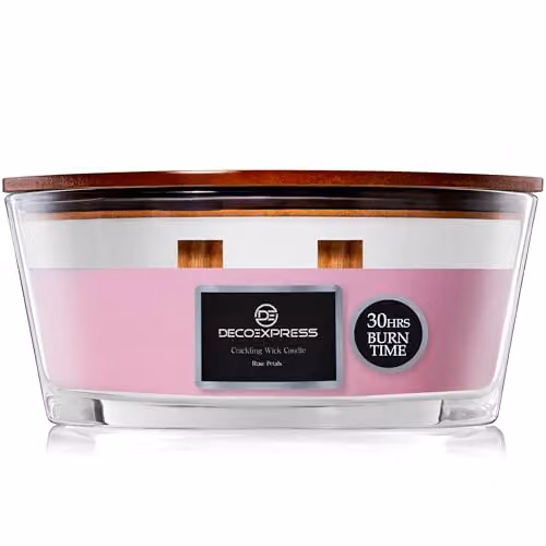 Deco Express Rose Petals Scented Woodwick Pillar Candle in Pink – 1