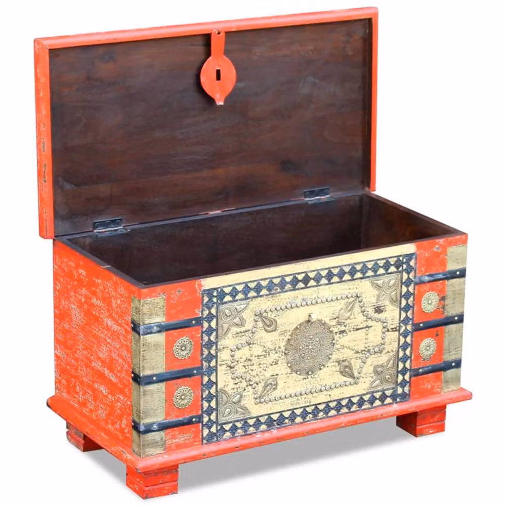 Berkfield Home Red Mango Wood Oriental Storage Chest, W: 80 cm, D: 40 cm, H: 45 cm – 3