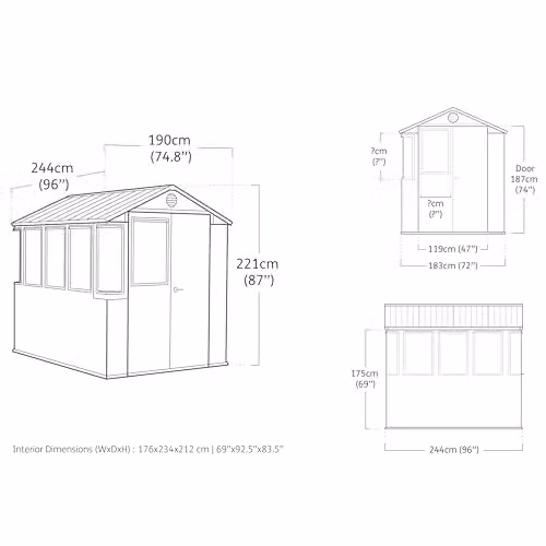 Keter Darwin Potting Shed 6x8ft in Green with Hybrid Roof, 5 Opening Windows, 2 Fixed Windows, 2 x 160cm Shelves and Lockable Design in Evotech+ Wood-Look Resin – 4