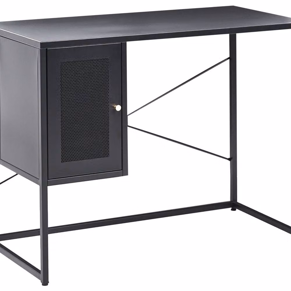 Wyld and Coco Industrial Steel Writing Desk with Mesh Storage Doors in Black – 2