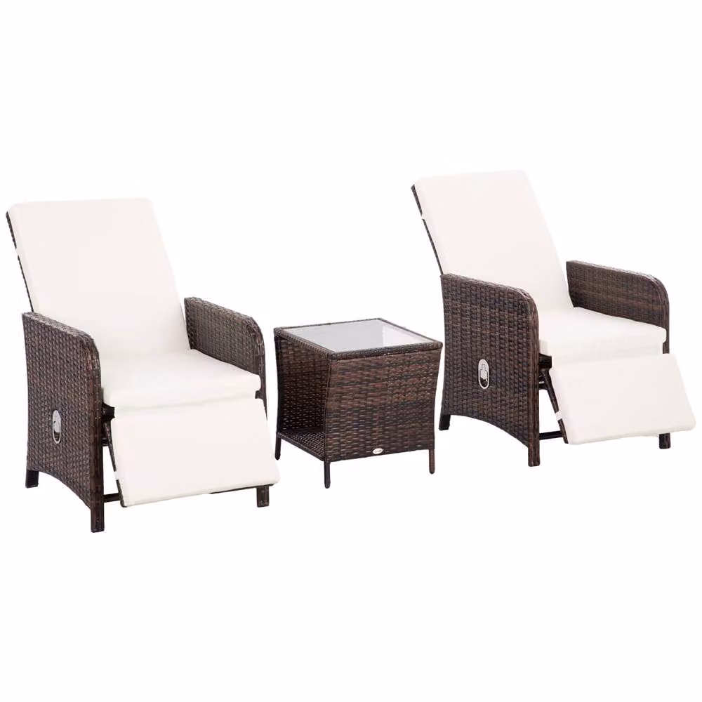 Wyld Haus Nomo 3 Piece Rattan Bistro Set in Mixed Brown with White Cushions – 2