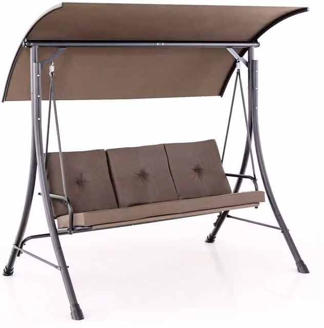 COSTWAY Brown Patio Canopy Swing Chair with Steel Frame and Sun Canopy
