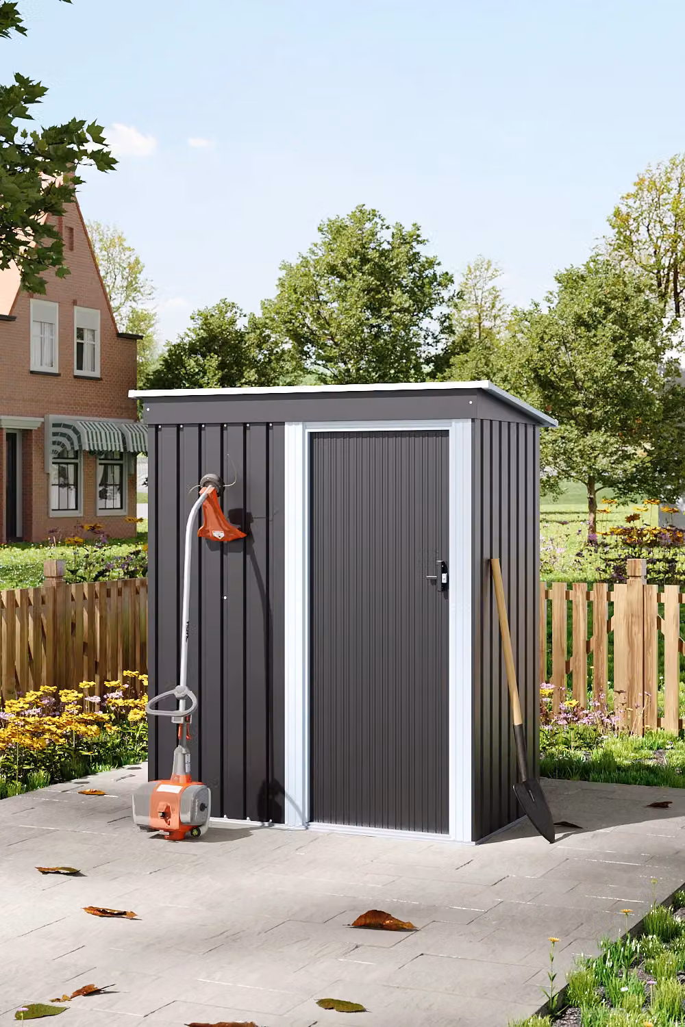 Living and Home Black Metal Pent Outdoor Storage Shed with Lockable Sliding Door, W/D/H: 152.4 x 91.44 x 182.0 cm – 2