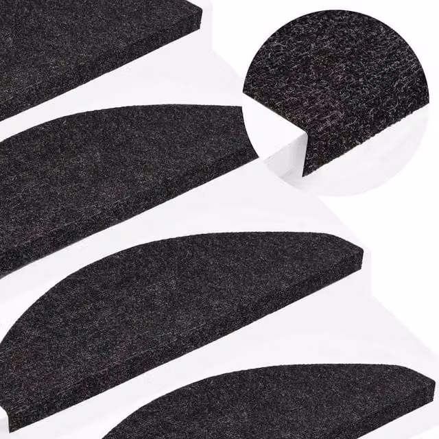 Berkfield Home Self-adhesive Non-slip Stair Mats, 15 Pieces, Black, W: 56 cm, D: 17 cm, H: 3 cm