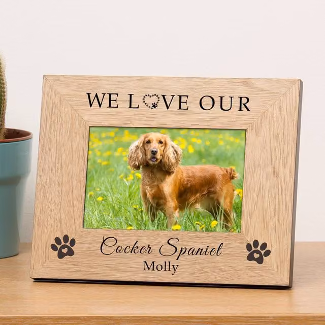 Uniqueful Personalised I Love My We Love Our Dog Wood Picture Frame, Brown, W/H: 17.8 x 12.7 cm