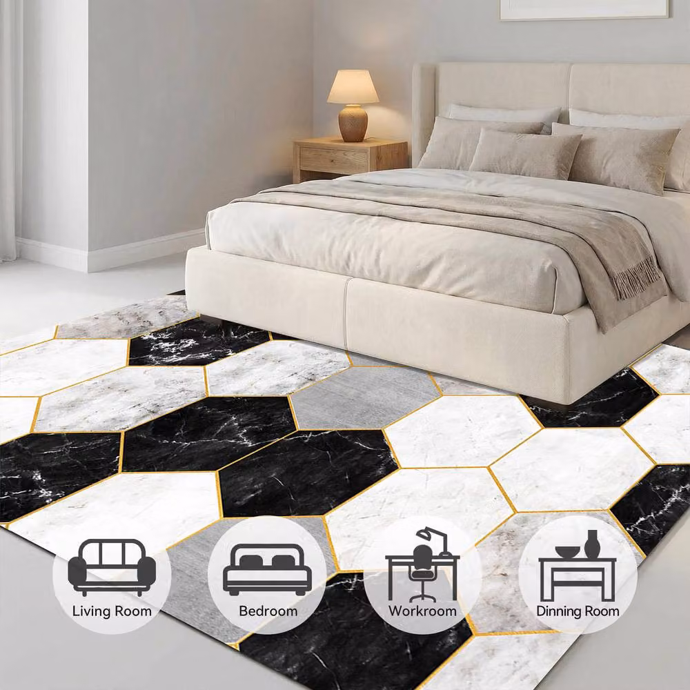 MCC Direct Modern Abstract Rectangular Microfibre Rug in Black, W/D/H: 160 x 230 cm – 3
