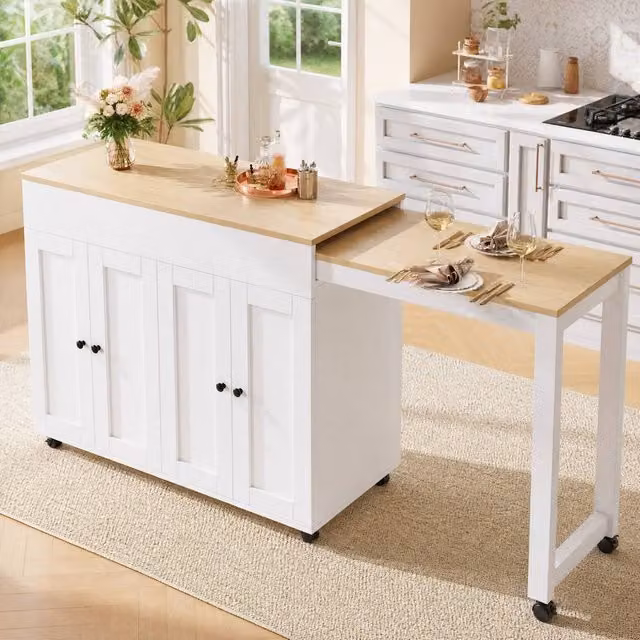 STILVORA Extendable Modern Rectangular Bar Table with Storage in White, W/D/H: 94 x 50 x 62 cm – 1