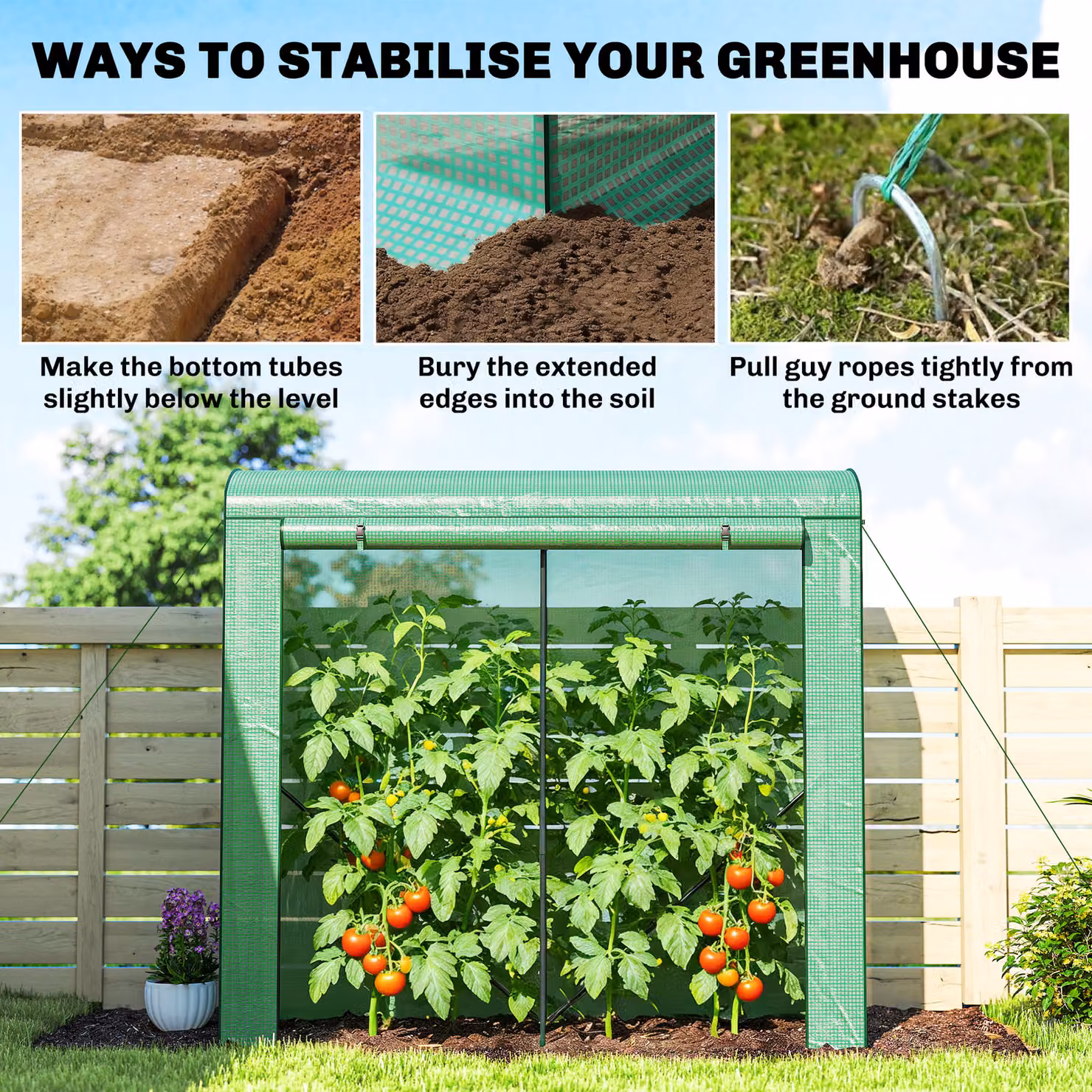 Outsunny Mini Greenhouse Garden Tomato Growhouse in Green with Roll-Up Door and Mesh Windows, W/D/H: 75 x 200 x 188 cm – 4
