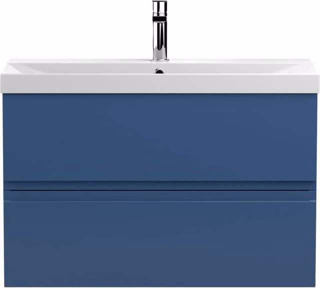 Balterley Mavesyn 2 Drawer Wall Hung Vanity Basin Unit, Blue, Width: 80 cm